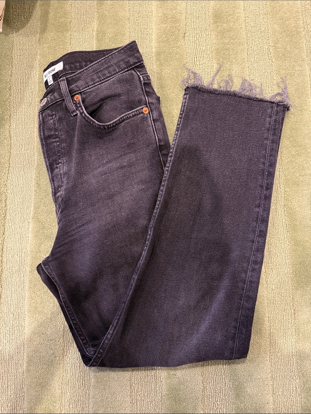Re/Done Women's Straight Leg Jeans in Washed Black with Raw Hem